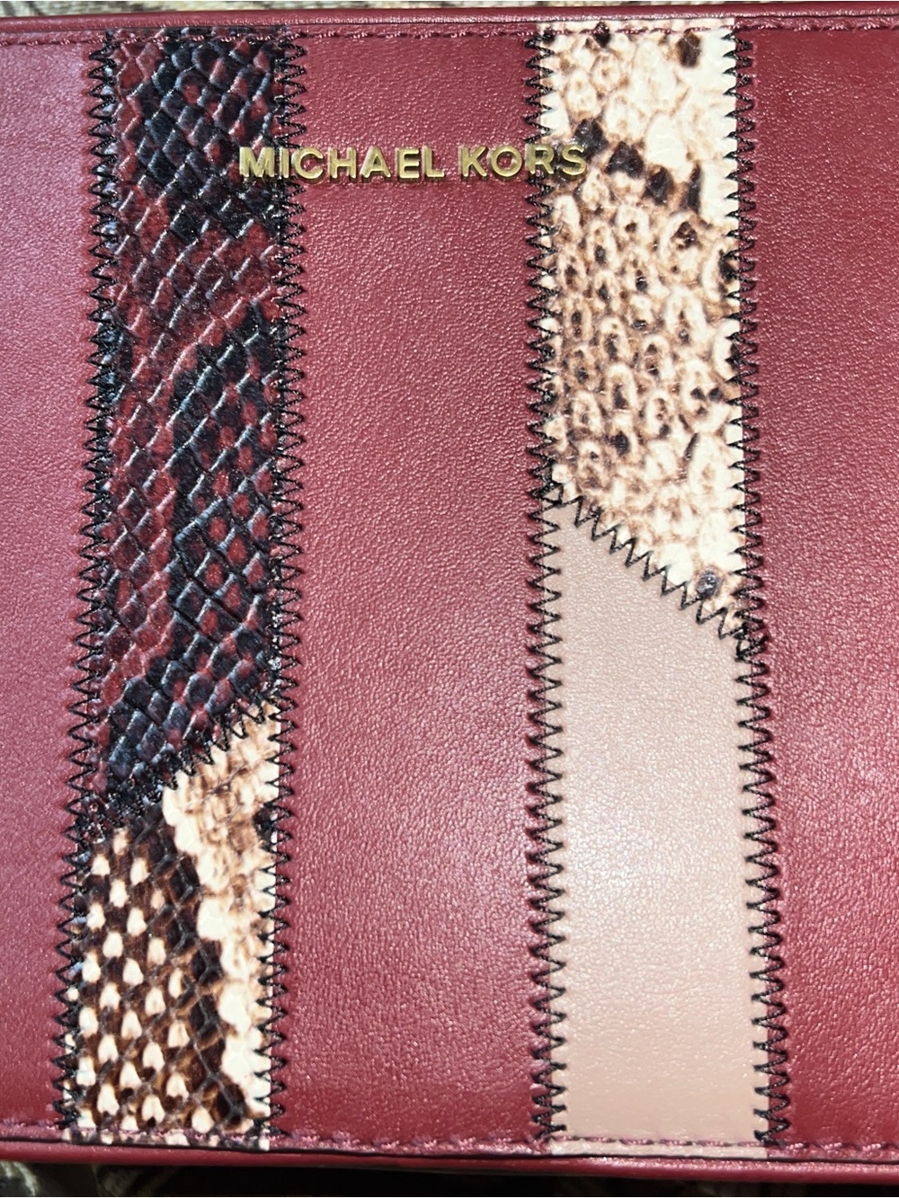 Michael Kors Red Burgundy Crossbody with Snake Print Accents